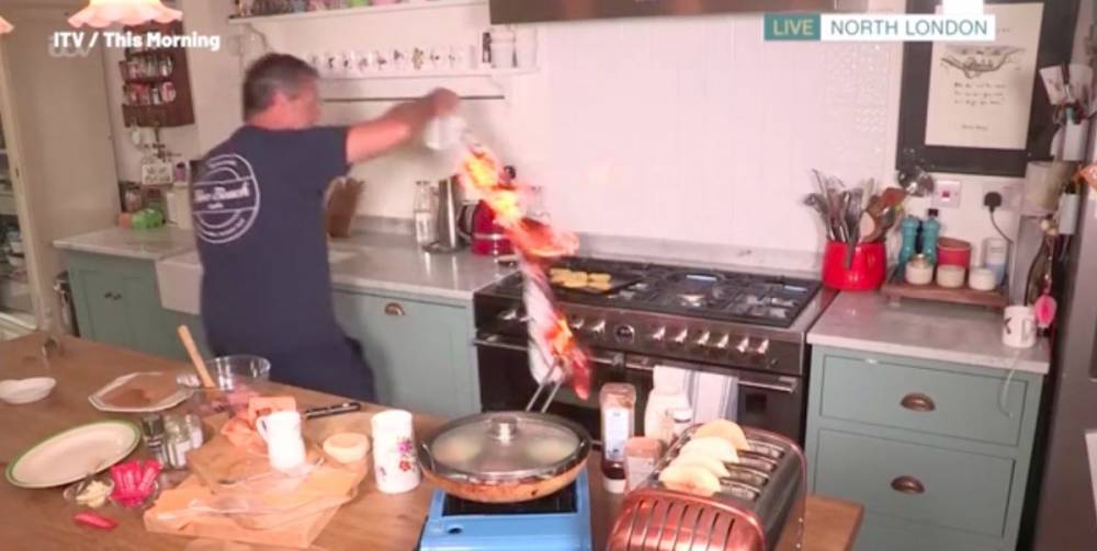 This Morning cooking segment descends into chaos as chef John Torode causes a fire - www.digitalspy.com