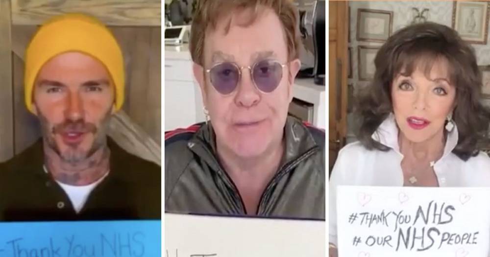 David Beckham, Joan Collins and Elton John lead stars in three minute clap for carers video thanking the NHS - www.ok.co.uk