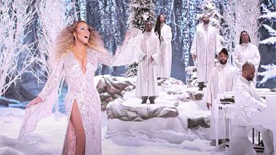 Mariah Carey, 50, Is The Christmas Queen Rocking A Stunning White Gown More In Holiday Special - hollywoodlife.com
