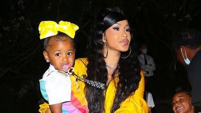 Cardi B Offset Rock Matching Yellow Outfits With Daughter Kulture, 1, For Teyana Taylor’s Album Party - hollywoodlife.com