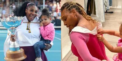 Serena Williams Twins with Daughter Olympia in a Bright Pink Princess Gown - www.harpersbazaar.com