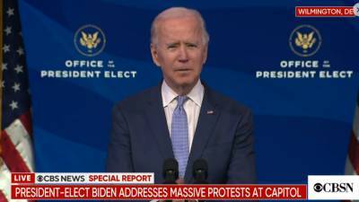 Joe Biden Says Riots at US Capitol 'Do Not Reflect a True America' - www.etonline.com - USA - Columbia - state Delaware - city Wilmington, state Delaware