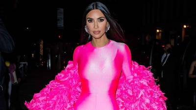 Kim Kardashian Is Glam In Pink Leotard Feather Outfit After Slaying ‘SNL’ Hosting Debut – Photos - hollywoodlife.com