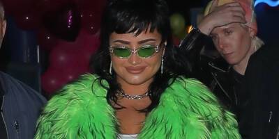 Demi Lovato Rocks a Lime Green Fur Coat to Paris Hilton & Carter Reum's Wedding After Party - www.justjared.com - Santa Monica