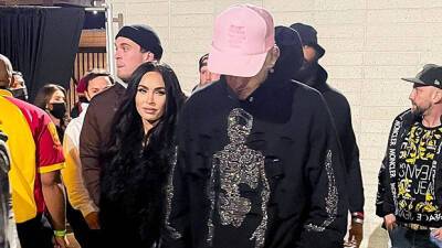 Megan Fox Rocks Leather Rhinestone Heels As She Holds Hands With MGK At Kanye West Drake Concert - hollywoodlife.com