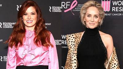 Debra Messing Jokes She ‘Went To Bed’ With Sharon Stone As She Covers Herself With Copy Of Her Memoir - hollywoodlife.com - county Stone