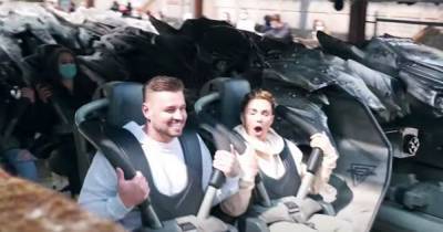 Katie Price and Carl Woods get stuck on a ride as they live it up on Thorpe Park date - www.ok.co.uk
