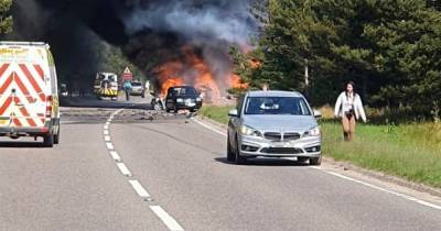 Casualty airlifted to hospital after car bursts into flames in A9 horror crash - www.dailyrecord.co.uk - Scotland