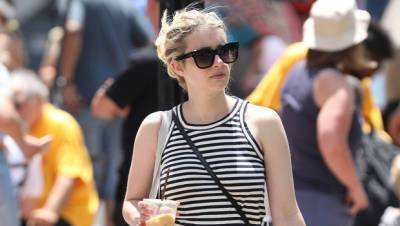 Emma Roberts Rocks High-Waisted, Frayed Jean Shorts Striped Tank 6 Mos. After Giving Birth - hollywoodlife.com - Boston