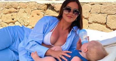 Shelby Tribble sizzles in white bikini on holiday with Sam Mucklow and baby Abel - www.ok.co.uk - Britain - Spain