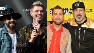 Backstreet Boys' Nick Carter & AJ McLean and *NSYNC's Lance Bass & Joey Fatone Tease New Collab - www.etonline.com