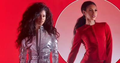 Vick Hope goes space-age chic in an unzipped silver jumpsuit and heels - www.msn.com - Britain