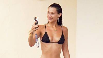 Bella Hadid Rocks Black Thong Bikini While Swimming With Boyfriend Marc Kalman In Antibes - hollywoodlife.com - France