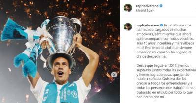 Raphael Varane posts goodbye message to Real Madrid ahead of Manchester United transfer - www.manchestereveningnews.co.uk - Manchester