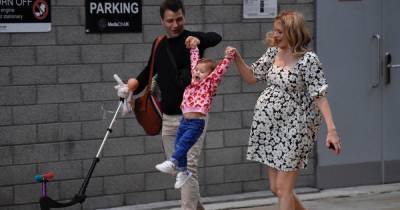 Rachel Riley shows off baby bump as she and husband Pasha swing daughter Maven - www.ok.co.uk - city Media
