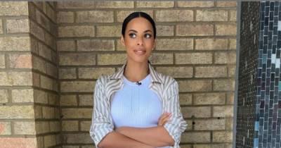 Rochelle Humes stuns in a baby blue knit and trouser look as she hosts the This Morning show - www.ok.co.uk