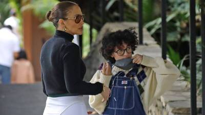 Jennifer Lopez’s Daughter Emme, 13, Rocks Overalls For Lunch Date With Mom Brother Max - hollywoodlife.com
