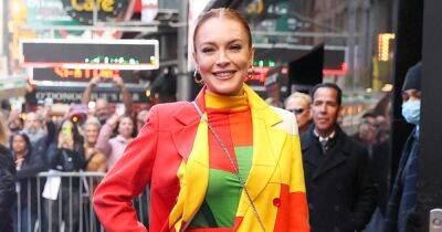 Lindsay Lohan Takes It Back to the ’70s in a Vibrant Patchwork Suit - www.usmagazine.com - New York