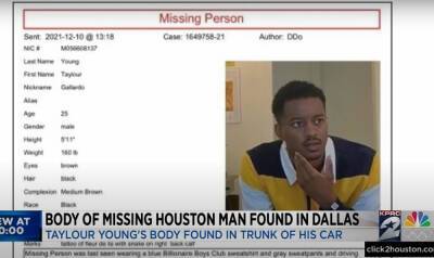 Body Of Missing 25-Year-Old Man Found In Trunk Of His Car In Impound Lot Identified As Taylour Young - perezhilton.com - Texas - county Young - county Dallas - Houston