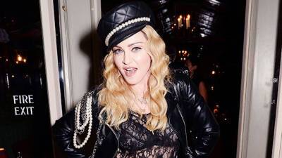 Madonna Rocks Low-Cut Black Corset Top While Studying Lines In The Bathroom — Photos - hollywoodlife.com - county Bay