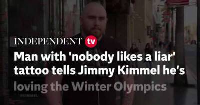 Man with 'nobody likes a liar' tattoo tells Jimmy Kimmel he's been loving the Winter Olympics - www.msn.com - USA - city Beijing