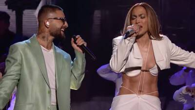 Jennifer Lopez Wears White Bikini Top Cropped Blazer For ‘Marry Me’ Performance On Fallon - hollywoodlife.com - county Fallon