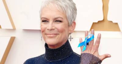 Jamie Lee Curtis leads stars showing support for Ukraine with blue ribbon at Oscars 2022 - www.ok.co.uk - Ukraine - Russia