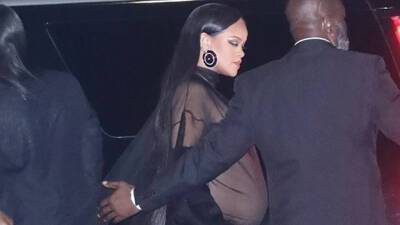 Rihanna Shows Off Her Baby Bump In Sexy Sheer Gown At Jay-Z’s Oscar Party - hollywoodlife.com - Los Angeles - New York