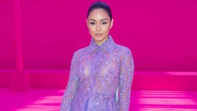 Vanessa Hudgens Rocks Sheer Purple Dress With Short Shorts For Valentino’s PFW Show — Photos - hollywoodlife.com - Britain
