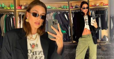 Hailey Bieber shows off her flat midriff in a cropped T-shirt - www.msn.com - Las Vegas