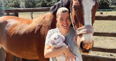 Olivia Bowen takes newborn baby son Abel to meet her beloved horse Dolly - www.ok.co.uk