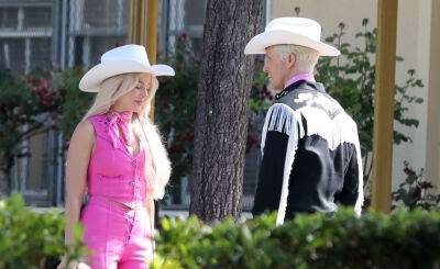 Margot Robbie & Ryan Gosling Transform Into Cowboy Barbie & Ken While Filming 'Barbie' Movie (Photos) - www.justjared.com