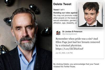 Twitter suspends Jordan Peterson for tweet about Elliot Page’s trans ‘sin’ - nypost.com - Jordan