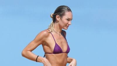 Candice Swanepoel Wears Tiny Purple Bikini for Beach Day in Brazil - www.justjared.com - Brazil