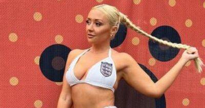 'Not too keen on footie, but very keen on women': ITV Corrie beauty flies the flag in England bikini top at Manchester Pride - www.manchestereveningnews.co.uk - Britain - Manchester