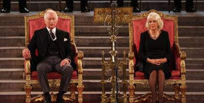 King Charles & Camilla, Queen Consort Sit on Thrones for First Time After Queen's Death, Address Parliament in History-Making Moment - www.justjared.com - London