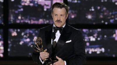 Jason Sudeikis Embraces Improv Skills On Stage As He Wins Third Emmy For ‘Ted Lasso’ Role - deadline.com - Britain - Atlanta - county Barry