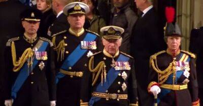 King Charles III, Princess Anne, Prince Andrew and Prince Edward Honor Queen Elizabeth II in Uniform at Westminster Hall Vigil - www.usmagazine.com - Scotland - county Hall - county Prince Edward