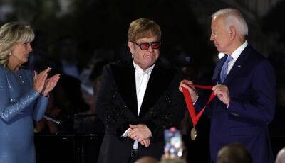 Elton John Tears Up While Being Presented with National Humanities Medal by President Biden (Video) - www.justjared.com - USA - Columbia