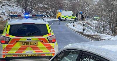 Driver of overturned lorry in hospital after being rescued from Scots road crash - www.dailyrecord.co.uk - Scotland