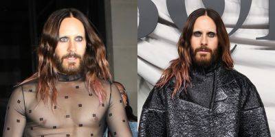 Jared Leto Shows Off Unique Style at Paris Fashion Week in a Sheer Top & Oversized Coat - www.justjared.com - France