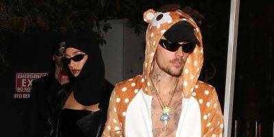 Justin & Hailey Bieber Forgo Couples Costume, Hitmaker Goes Shirtless In a Deer Onesie - www.justjared.com