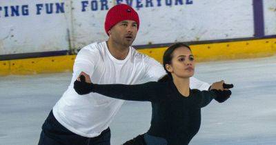 Ryan Thomas gets cosy with dance partner as they practise Dancing On Ice moves in carpark - www.ok.co.uk - Britain - Manchester