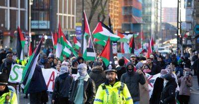 Pro-Palestinian protesters target bank in march through Manchester city centre - www.manchestereveningnews.co.uk - Britain - Israel - Palestine