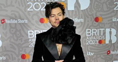 Harry Styles Wears Giant Flower Choker on 2023 Brit Awards Red Carpet: See Photos - www.usmagazine.com - Britain