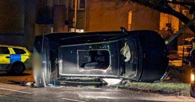 Dramatic scenes as car flipped up on to its side during crash on Scots road - www.dailyrecord.co.uk - Scotland - Beyond