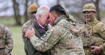 Charles receives traditional Maori greeting from New Zealand soldier during visit to training site - www.ok.co.uk - New Zealand - Ukraine - Russia