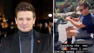 Jeremy Renner uses electric wheelchair at theme park while recovering from traumatic snowplow accident - www.foxnews.com - California - state Nevada - county Valencia - county Reno - city Kingstown