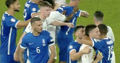 Watch Greece vs Ireland descend into madness as Matt Doherty sent off amid ugly stoppage time scenes - www.dailyrecord.co.uk - France - Ireland - Netherlands - Greece - Gibraltar - city Athens