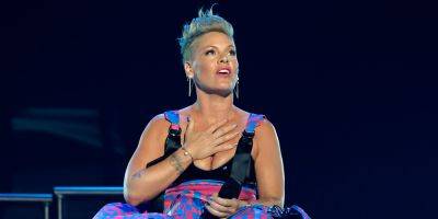 Pink Receives Giant Wheel of Cheese During Concert After Fan Throws Mother's Ashes at Her - www.justjared.com